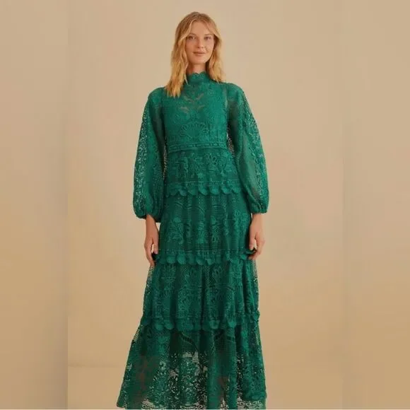 FARM Rio | Dresses | Nwt Farm Rio Dark Green Guipure Long Sleeve Maxi Dress  Size Medium | Poshmark